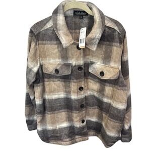 North River Outfitters Plaid Flannel Shirt Jacket‎ Shacket Brown Beige Large L